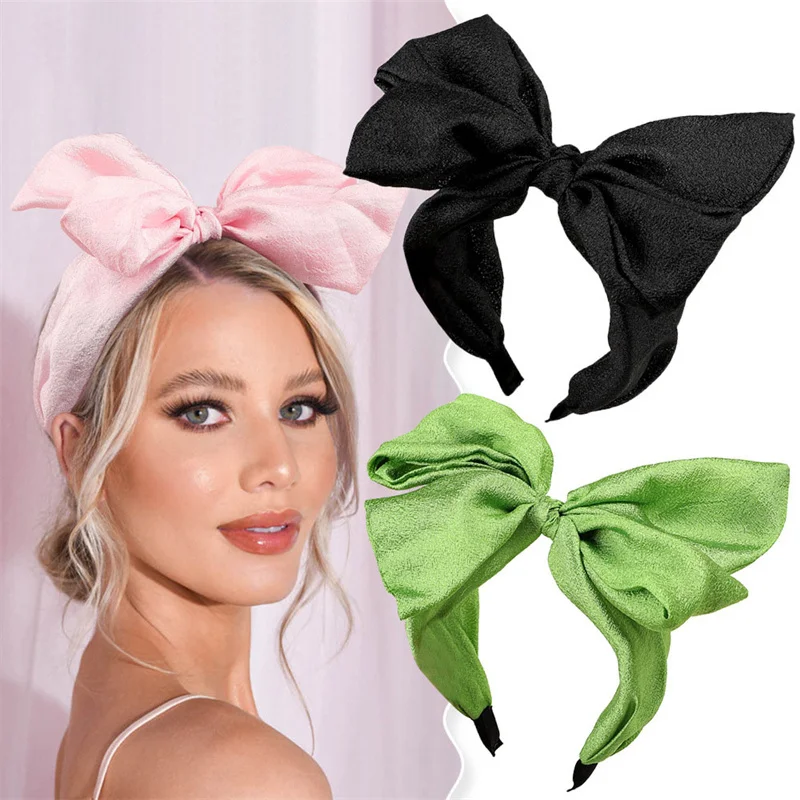 Large Bowknot Headband for Women Candy Color Sweet Head Hoop Makeup Headwear Wash Face Wide Hairband for Girl Summer Accessories