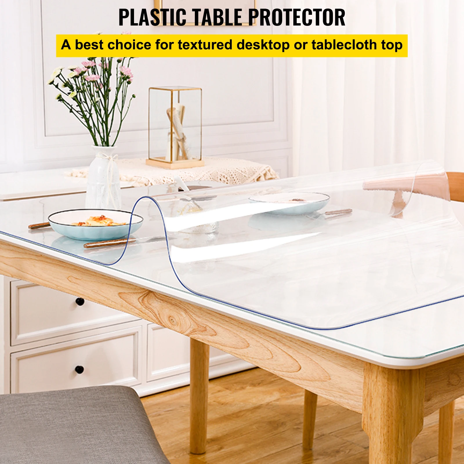 SucceBuy 1.5-2mm PVC Table Cloth Transparent Clear Desk Cover Protector Plastic Soft Glass Waterproof Oilproof for Dining Table - Image 2