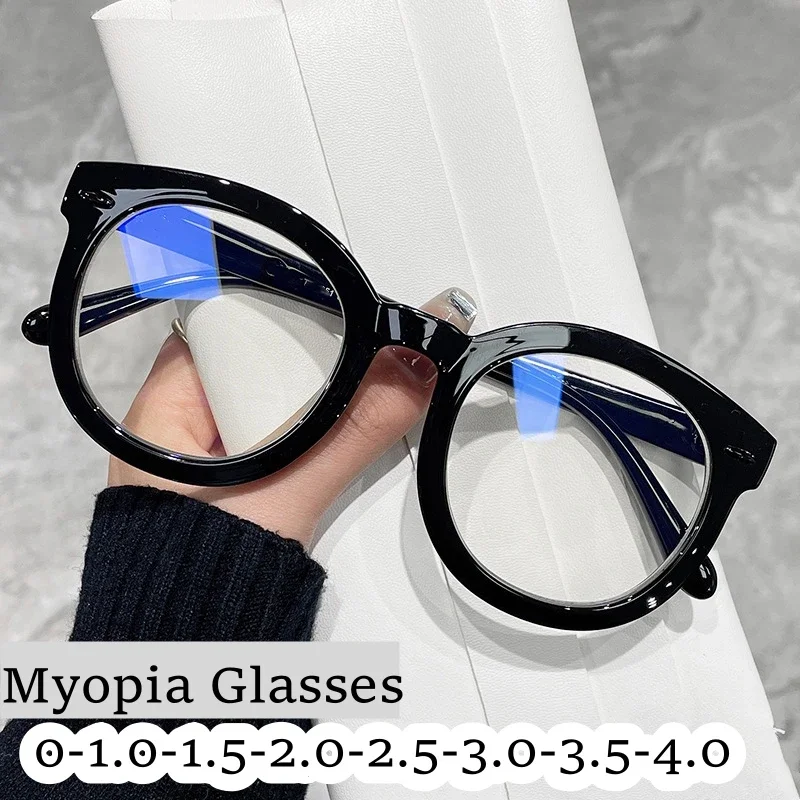 Vintage Clear Lens Myopia Glasses Men Women Classic Minus Diopter Eyewear Fashion Retro Computer Prescription Eyewear Degree-4.0