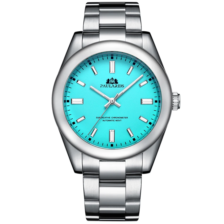 Hommes automatique auto-vent mécanique en acier inoxydable de luxe rouge jaune ciel bleu vert coloré arc-en-ciel cadran 41mm_voghion.com