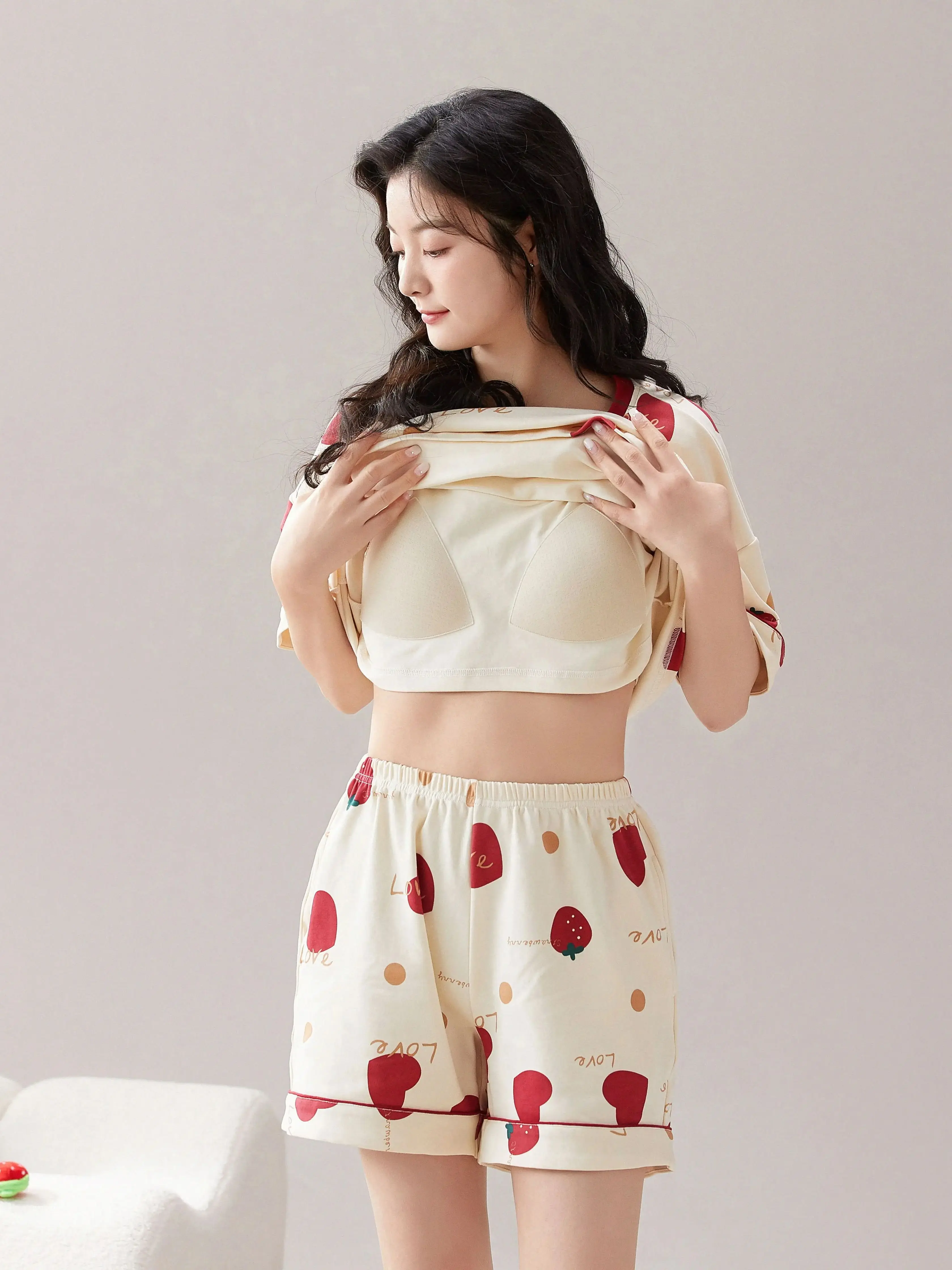 Short Sleeve Lounge Wear Pajamas Women Sleepwear Cotton Short Pajama Set Cotton Short Sleeve Pajamas For Women 3 Piece