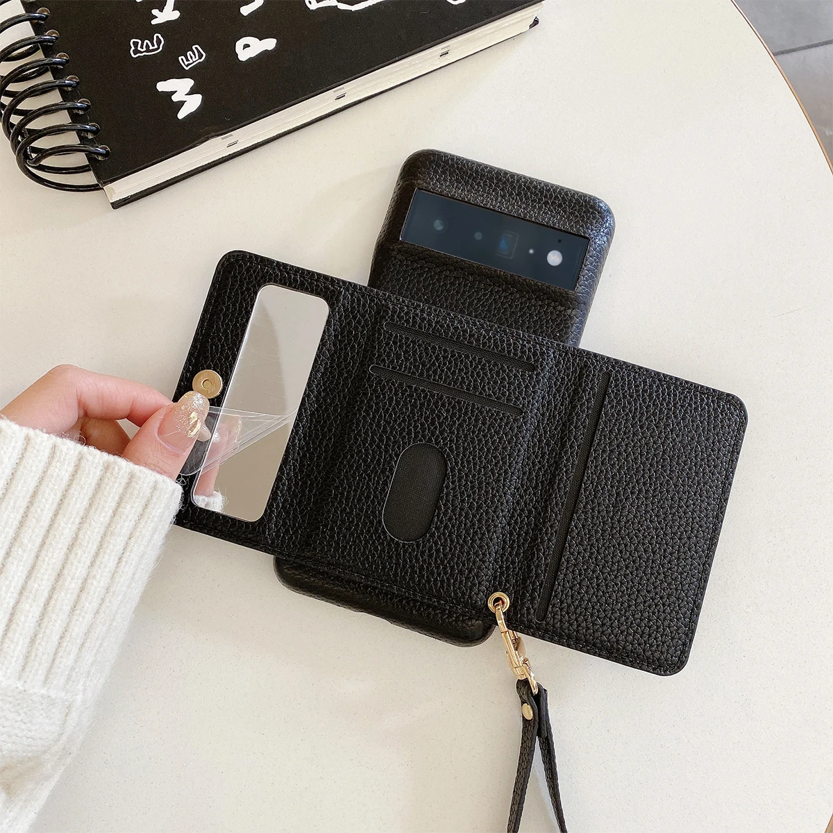 Elegant Litchi Pattern PU Leather Wallet Case with Mirror and Card Holder