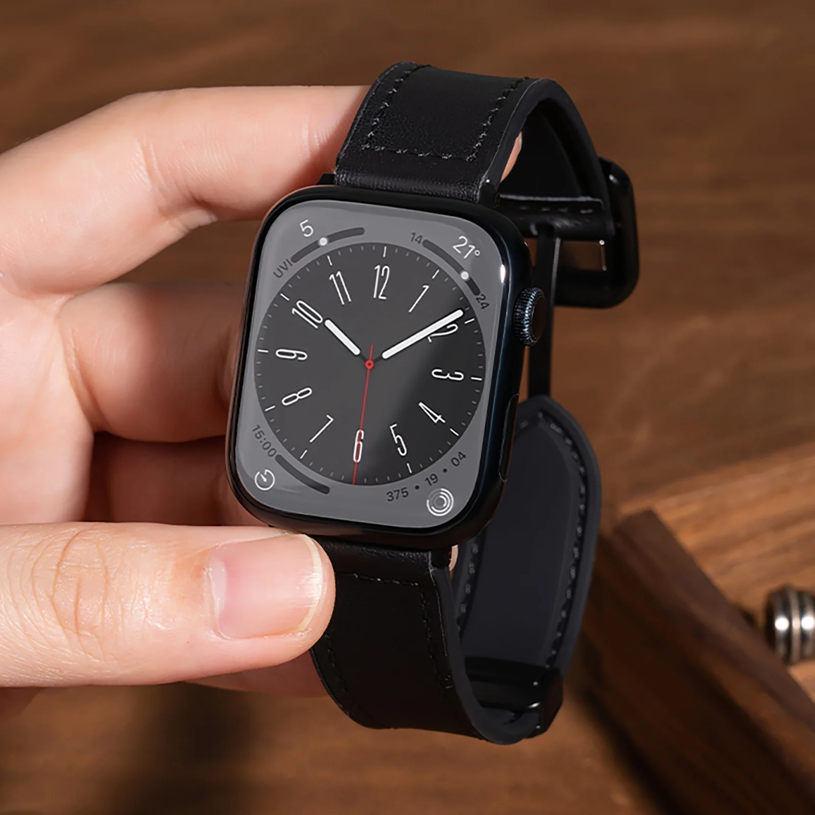 جلد أصلي متوافق مع ساعة أبل ، سوار مغناطيسي من الس...