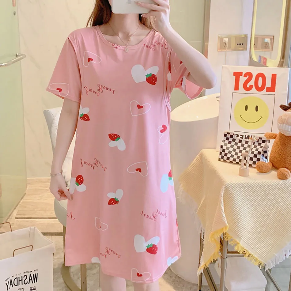 Maternity Clothings Nursing Dresses Breastfeeding Sleepwear Pattern Printing Cheerful and Lively Girl Feeling for Pregnant Women 3