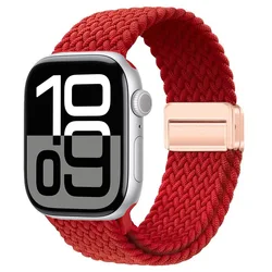Nylon Braided Magnetic Strap for Apple Watch - Comfortable and Stylish Design (Red)