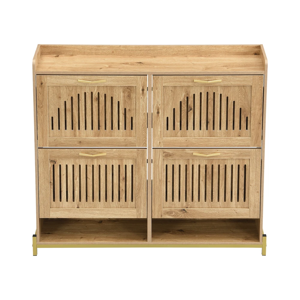 PINGGO Moderner Vertikaler Schuhschrank mit Lamellentüren Metallrahmen 4-Türiger Platzsparender Organizer für Flur Korridor – Detail 9