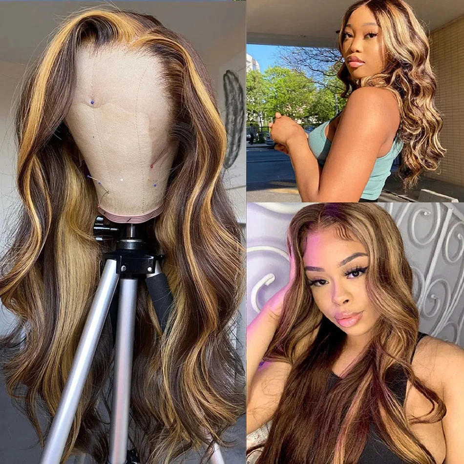 30 40 Inch Highlight Ombre Body Wave 13x4 Lace Front Human Hair 13x6 HD Transparent Lace Frontal Wig Brazilian For Women 2
