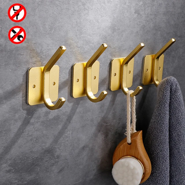 4pcs/Lot Bathroom Wall Hook Adhesive Gold Black Slive Aluminum Kitchen Bath Towel  Coat Clothes Key