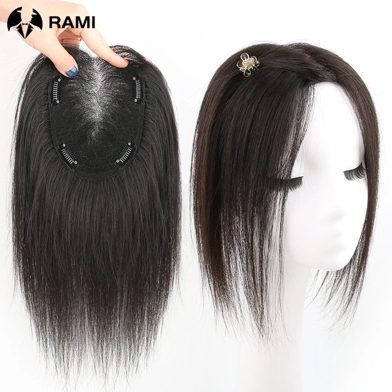 Human Hair Topper For Women Hair Accessories For Women One Piece Hand Made Swiss Net Lady Natural Clips Wigs Curly/Straight Hair 2