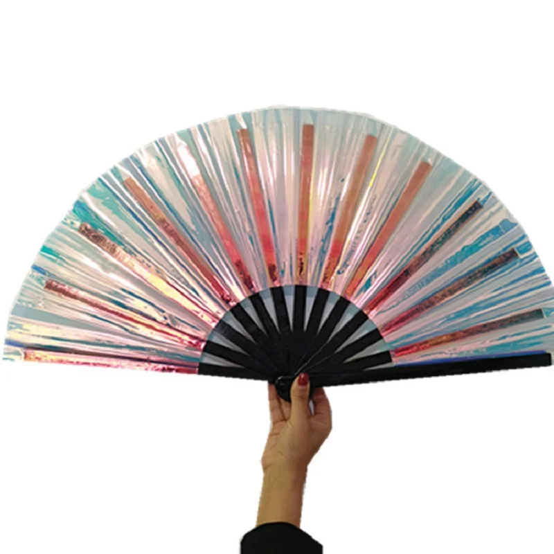 1Pc PVC Tai Chi Fan 33cm Bamboo Fan Laser Kung Fu Folding Craft Gifts Stage Performance Dance Party Photography Props folding fan hand fan kung fu fan