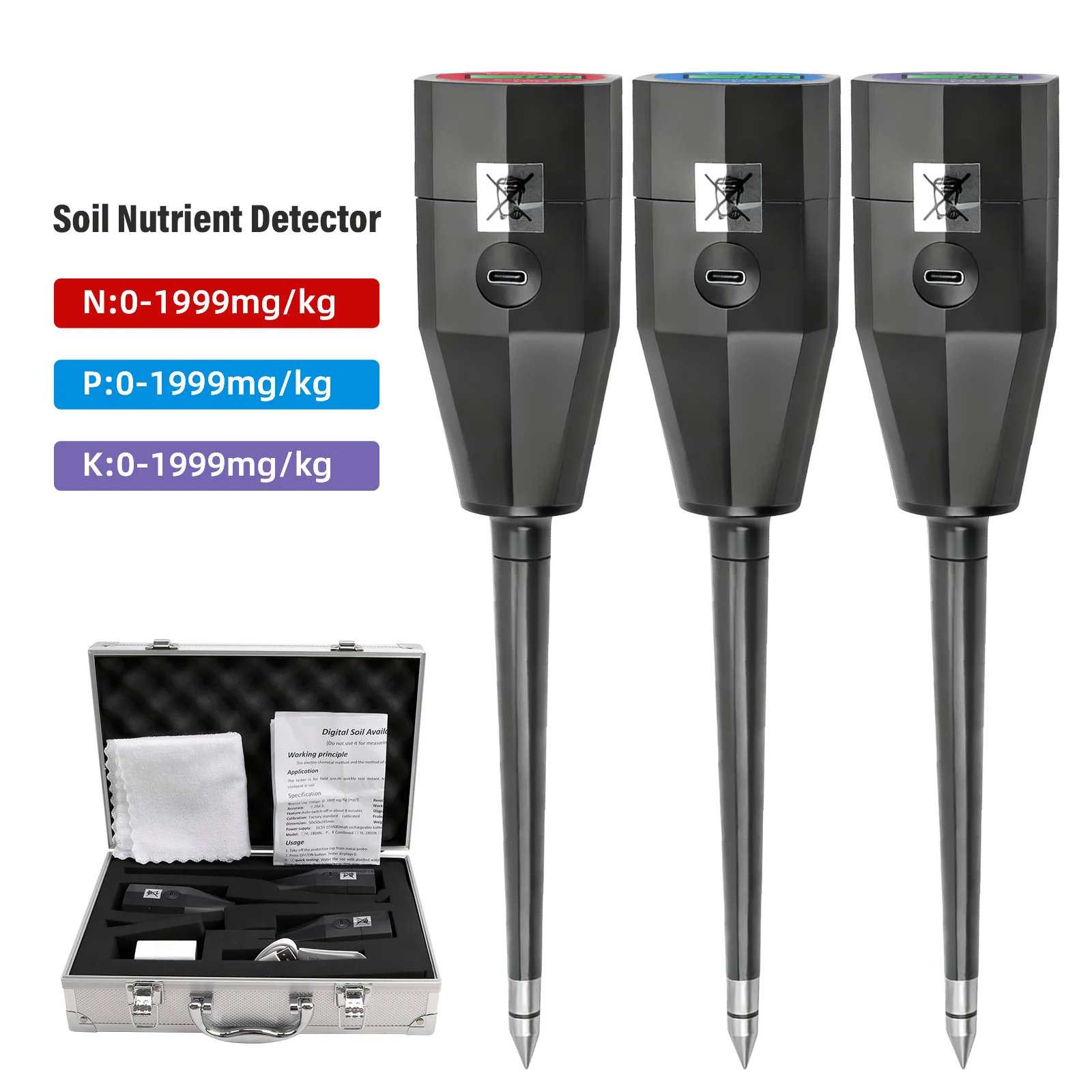 Soil Nutrient Tester NPK Sensor Digital Soil Analyzer 0-1999mg/kg Soil Fertility