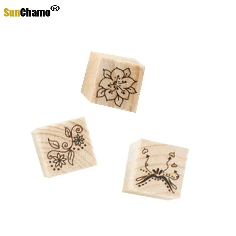 12pc/Box Mini Wooden Rubber Stamps for Scrapbooking Craft Supplies Background South Korea DIY Seal Matchbox Girl Flower Stamp rubber stamps wooden stamp