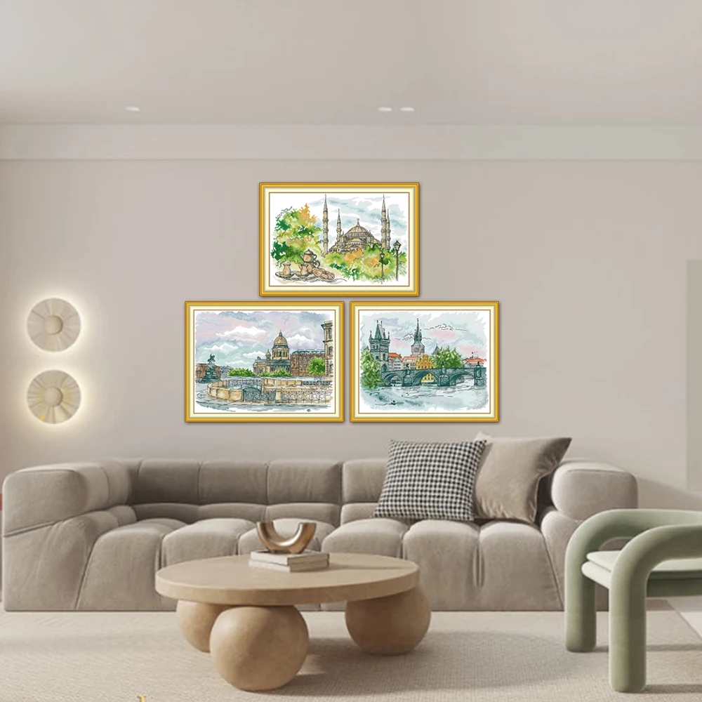 Joy Sunday cross stitch of Saint Petersburg Charles Bridge Blue Mosque Of Istanbul FA433 FA434 FA436