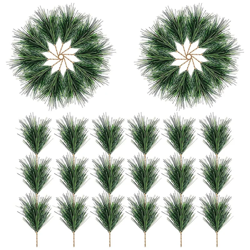 

60 шт. искусственные зеленые сосновые иглы, ветки-маленькие сосновые ветки, стебли, Медиаторы-искусственная зелень, сосновые медиаторы для рождественской гирлянды