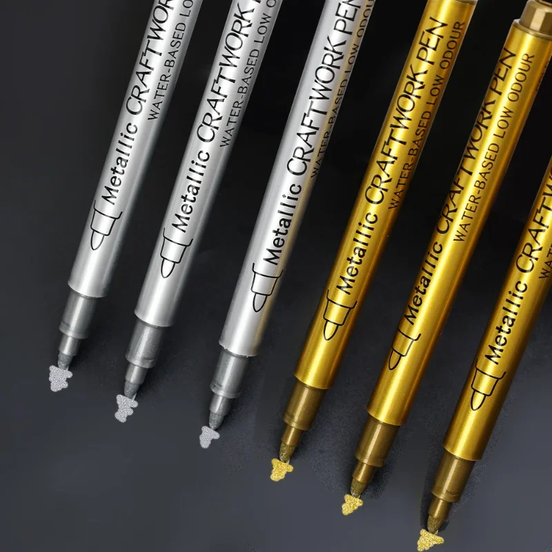 금속 마커 펜 브러시 팁 하이라이트, 골드 실버 하드 펜촉 드로잉 페인트, DIY 종이, 컵, 장난감에 영구 수제, 1-5 개