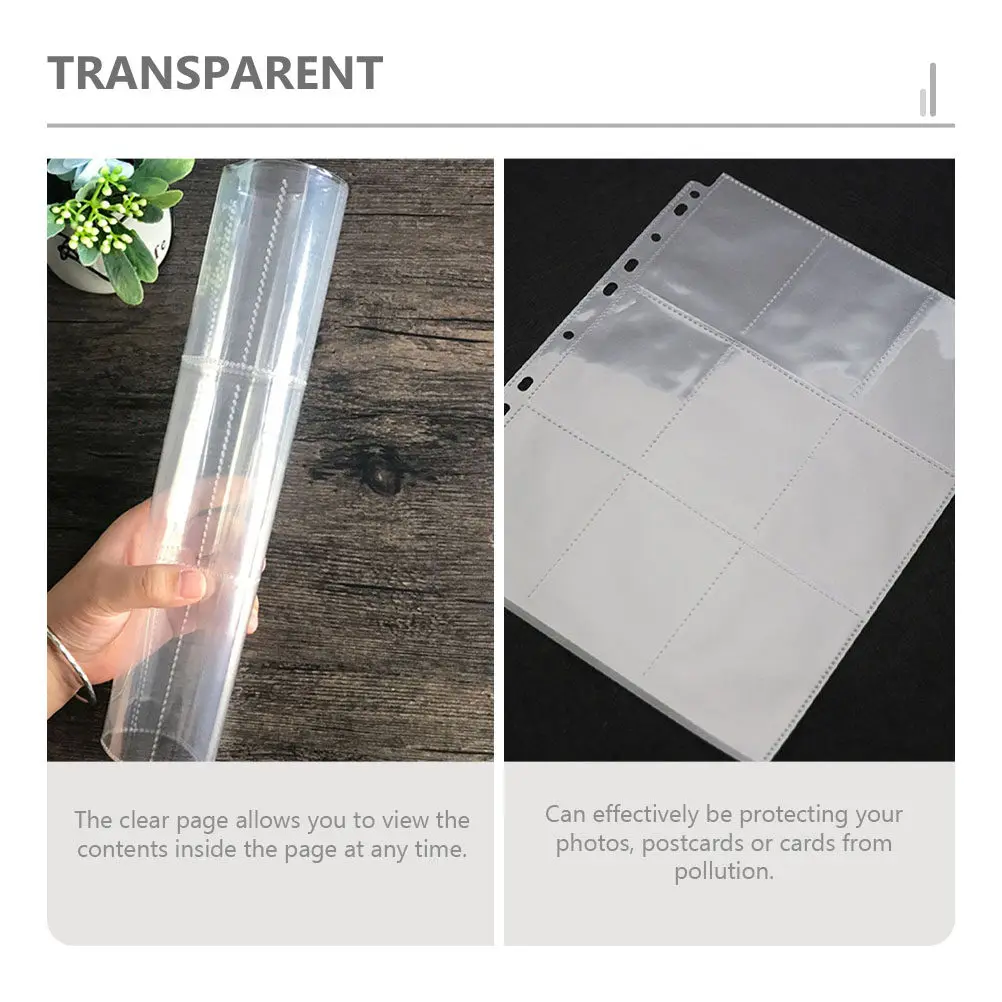 50매 사진 슬리브 페이지 투명 카드 홀더 사진 앨범 리필 플라스틱 바인더 포켓 보관 정리함