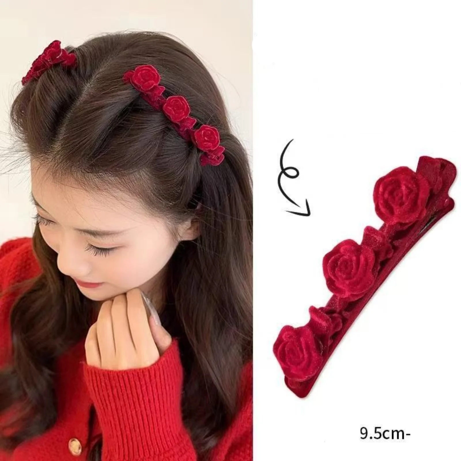 1PC Velvet Rose Hair Clips, Red Floral Hairpins For Women, Vintage Aesthetic Hair Accessories, Cute Hair Decor For Girls