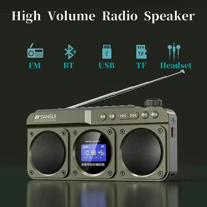 

High Volumn Wireless Bluetooth Speaker F28 Full Frequency Lyrics Display FM Radio Dual Speakers Portable Recording Repeater TF
