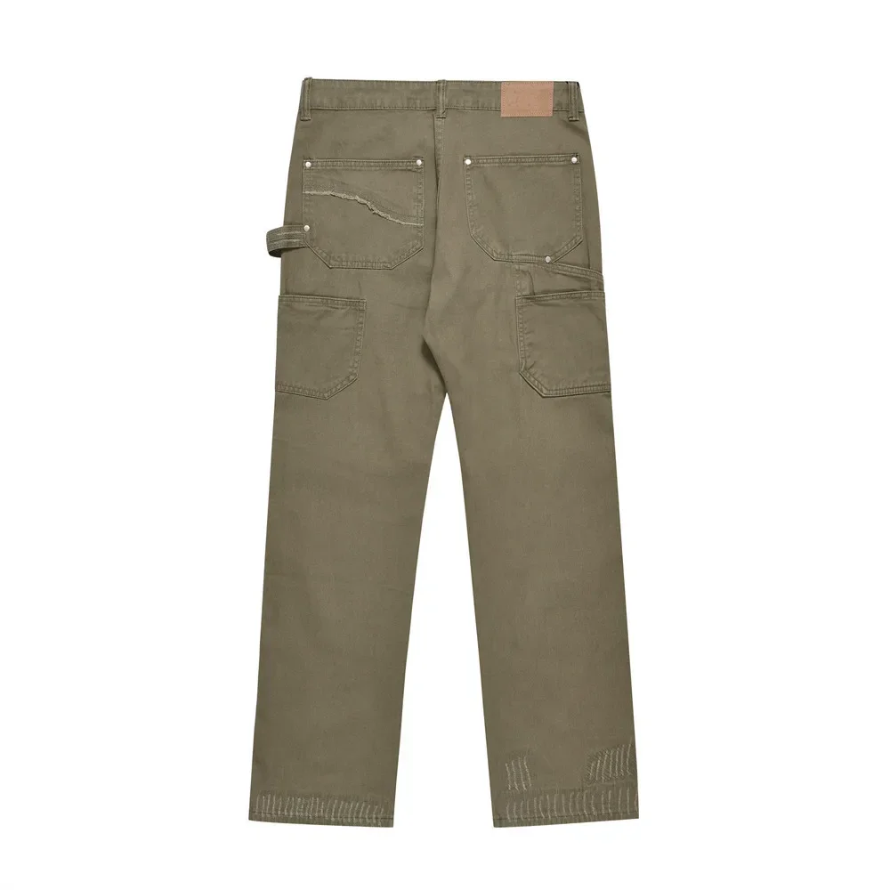 Men's Loose, Casual and Slim-fit Straight-leg Trousers with Ripped Pocket Design and American High-street Style Jeans.