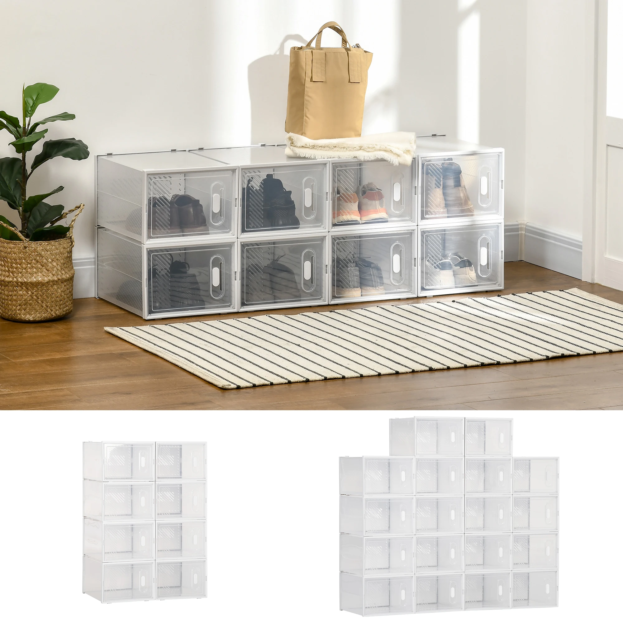 HOMCOM Armario Modular de Cajas de Zapatos Talla de 45 18 Cubos Puertas Magnéticas Muble Organizador para Entrada Pasillo Dormitorio 28x36x21 cm Transparente AliExpress