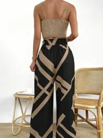 Ladies' Elegant Two-Piece Set: Solid Color Camisole and Printed Sash Wide-Leg Pants Set - Image 3