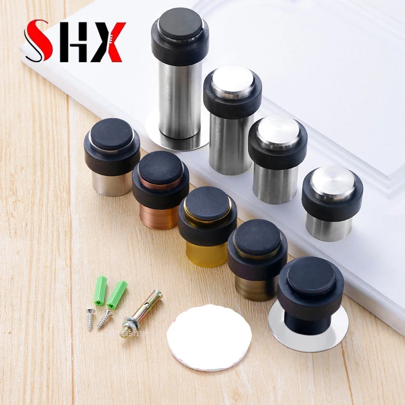 Rubber Door Stopper Stainless Steel Door Protective Pad Wall Protector Anti-collision Holder Round Stops Hardware