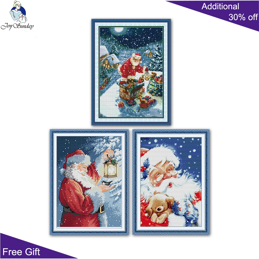 Joy Sunday Santa's Gift Chirstmas Cross Stitch Kit counted And Stamped Canvas Santa Claus Cross Stitch RA686 RA688 RA689