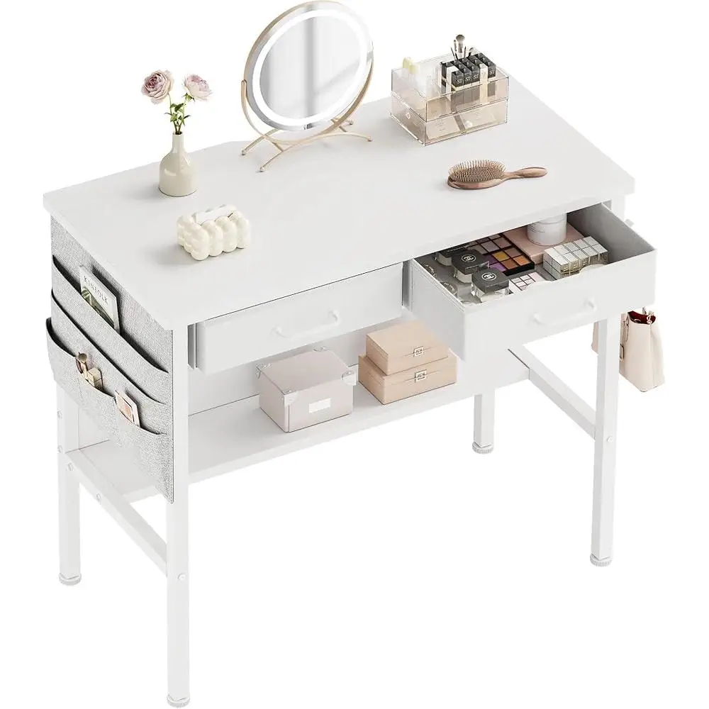 Small Makeup Vanity Desk with Shelves and Drawers Versatile Storage Organizer Compact Wood Dressing Table Bedroom and Office 2