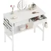 Small Makeup Vanity Desk with Shelves and Drawers Versatile Storage Organizer Compact Wood Dressing Table Bedroom and Office 2