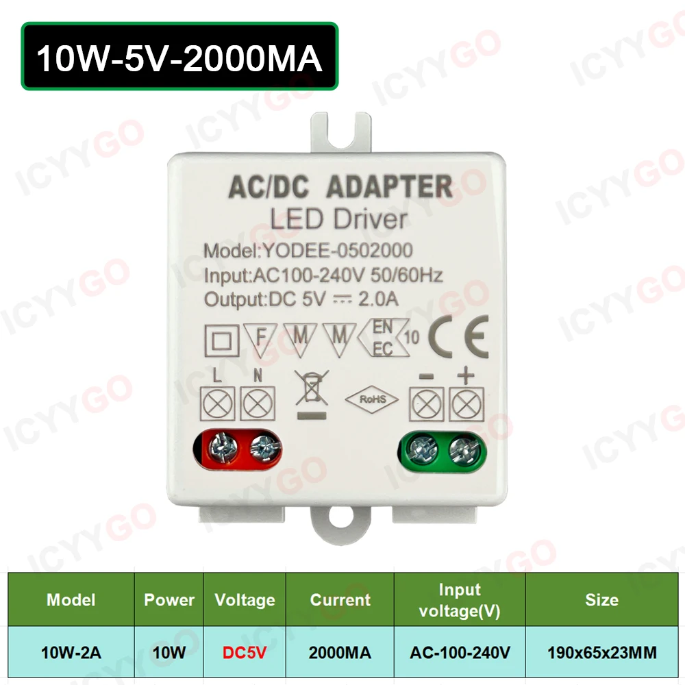 Universal LED Light Strip Power Supply Driver – Multi-Wattage & Voltage