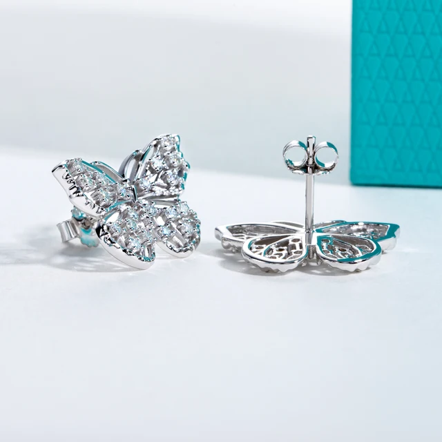 AnuJewel D Color 1.6mm Moissanite Butterfly Stud Earring