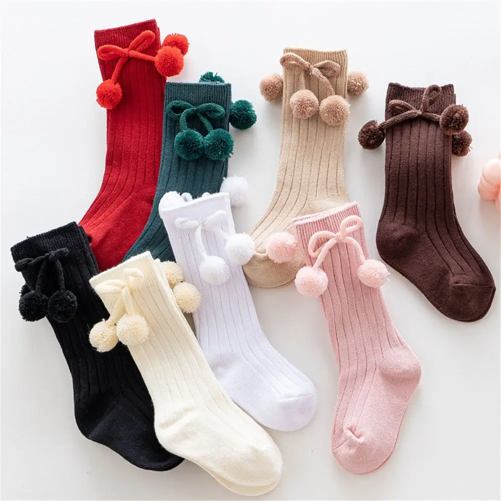 Kids Knee High Socks Boys Girls Pompom Socks Baby Leg Warmers Infant Toddler Cotton Sock Autumn Winter Kids Clothes Accessories