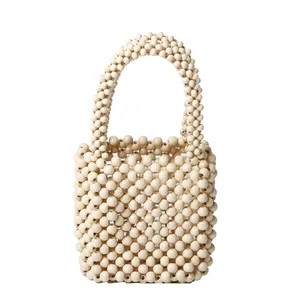2022 Vintage Women Hand Bag Designers Luxury Handbags Hand Woven Wooden Beads Women Shoulder Bag beach Tote Female Bucket Bag