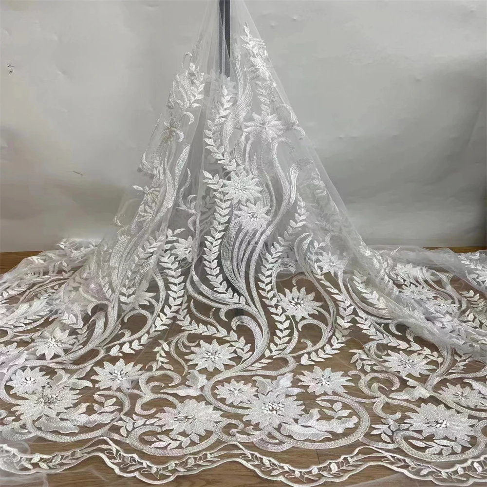 African Handmade Beaded Lace Fabric 2023 High Quality Nigerian French Tulle Lace Fabric For Wedding Dress Sewing  JH