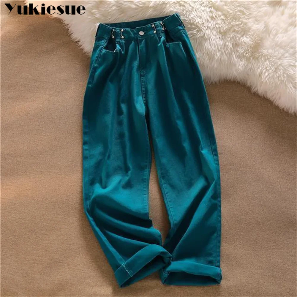 2022 womens fashion high waist green pink white Women\'s Wide leg jeans baggy woman denim capris Pants jean mom jeans trousers