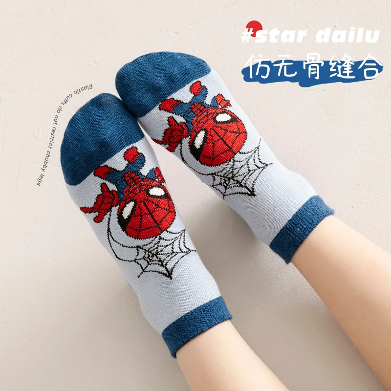 5 Pairs Spiderman Cotton Children's Socks iron Man Hulk Thor Anime kids Boys Short Socks Cartoon Baby Spring Summer Sock Y 2