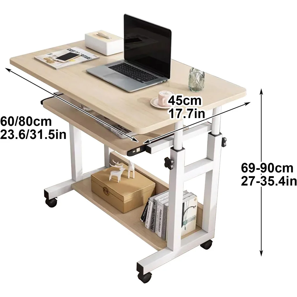 Computer Desk Mobile Small Adjustable Desk Office Desk Wooden Writing with Caster Over Bed Table Adjustable Height
