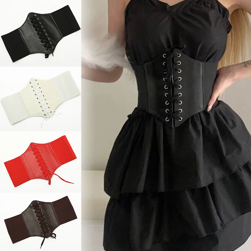 

Waist decoration Elastic tight fitting Corset Wide Pu Leather Belt Women Elastic Tight High Waist Slimming Body