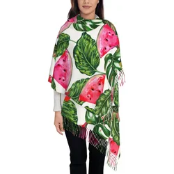 Tropical Watermelons Jungle Leaves Monstera Leaf Women's Pashmina Shawl Wraps Fringe Scarf Long Large Scarf