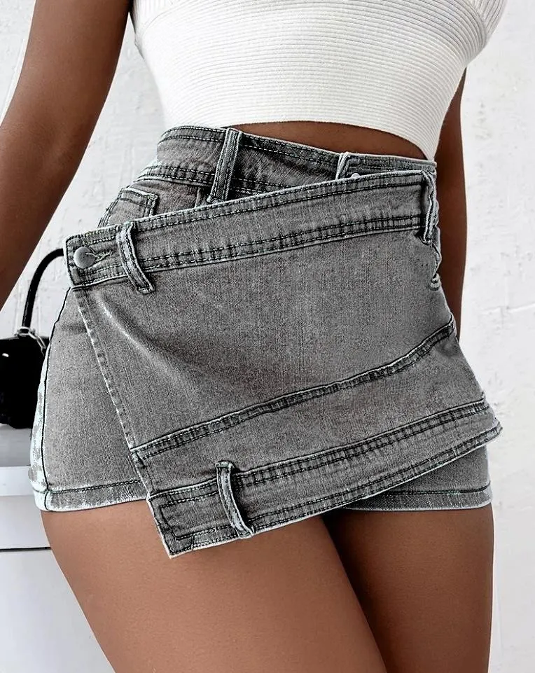 Fashion Women High Waist Ripped Jeans Short Summer Large Size A Line High Waist Irregular Lady Mini Denim Skirt
