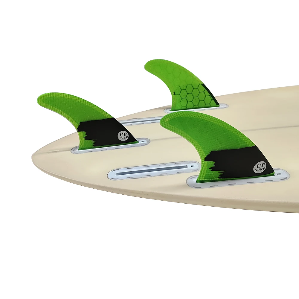 UPSURF FUTURE Big Honeycomb Fibreglass Surfboard Fin Thruster AM2 Size Tri Single Tabs Surfing Fin Green With Black Funboard Fin surfboard fins m tri fins with key upsurf fcs 2 fins thruster purple honeycomb fibreglass fin double tabs 2 base surf fin