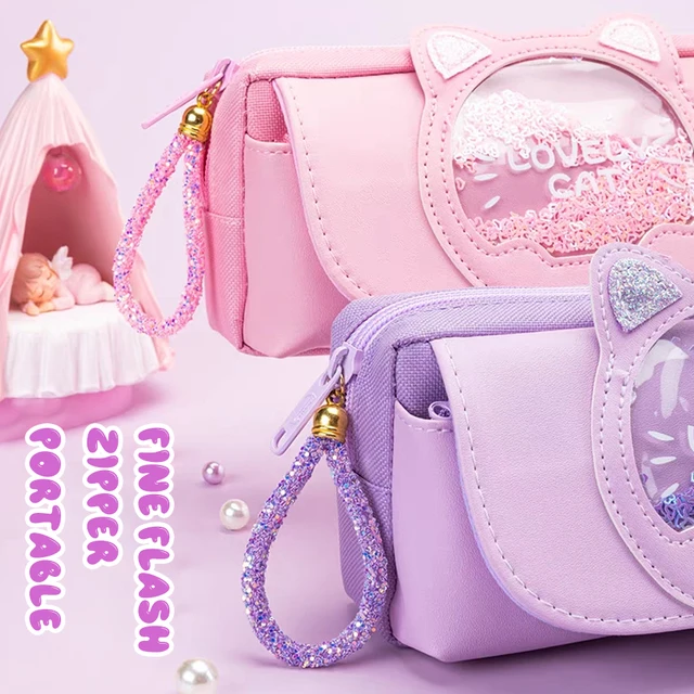 Astuccio per matite Kawaii Quicksand Astuccio per penne multifunzionale di grande capacità Borsa portaoggetti carina Forniture per ufficio scolastico di cancelleria 3