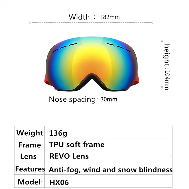 Ski Goggles Men Women Double Layers Anti-Fog Big Ski Mask UV400 Glasses Protection Skiing Winter Snow Snowboard Goggles 3