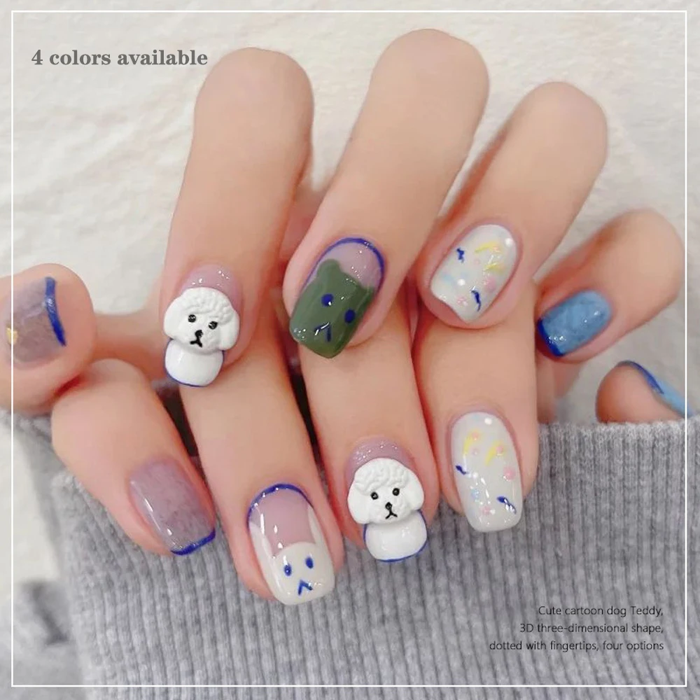 10 Pezzi Nail Fudge Nail Art Oro Argento Cartone Animato Teddy Dog Resina Carina Forma Animale Trinket Fascino 3D Decorazione Nail Art Fai Da Te