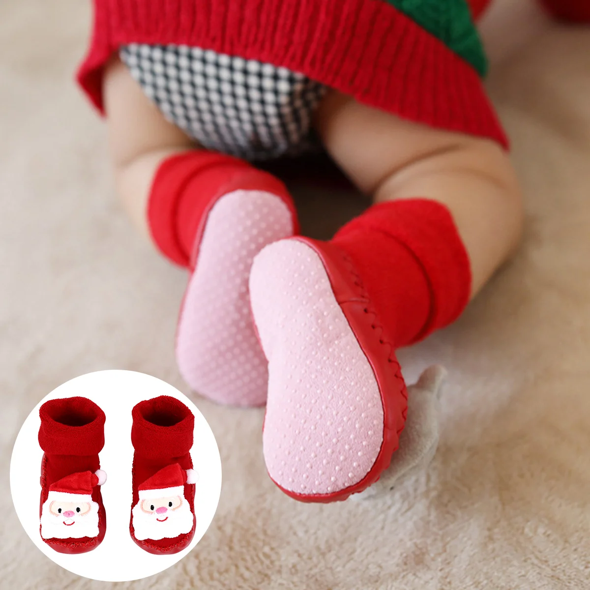

Baby Christmas Socks Slippers Green Gift Soft Boots Slippers Anti Slip House Crib Prewalker Footwear Infant Newborn Boys Girls