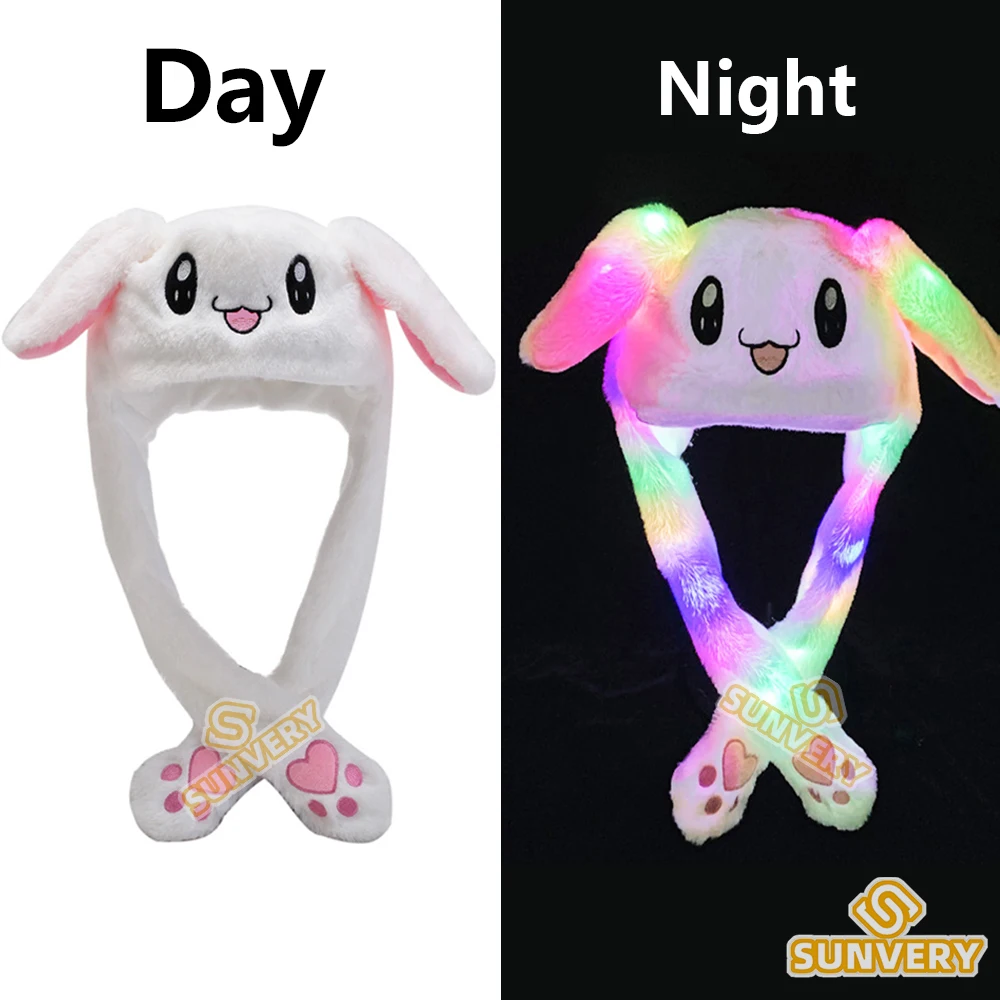 Glowing Plush Ear Moving Jumping Rabbit Hat Funny Glowing Ear Moving Bunny Hat Cosplay Christmas Party 5-18 Years and Adult rabbit earmuff toy