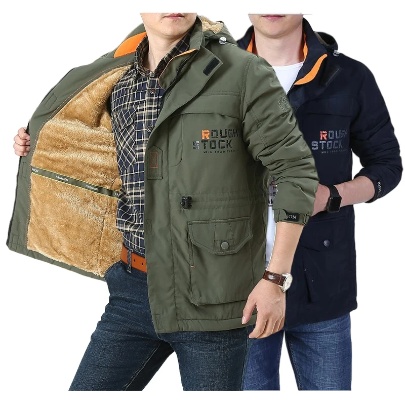 

Man Winter New Outdoor Tactical Jackets Men Plush Warm Multi-pocket US Army Hot Sale M65 Mid-length Military Camping Windbreaker
