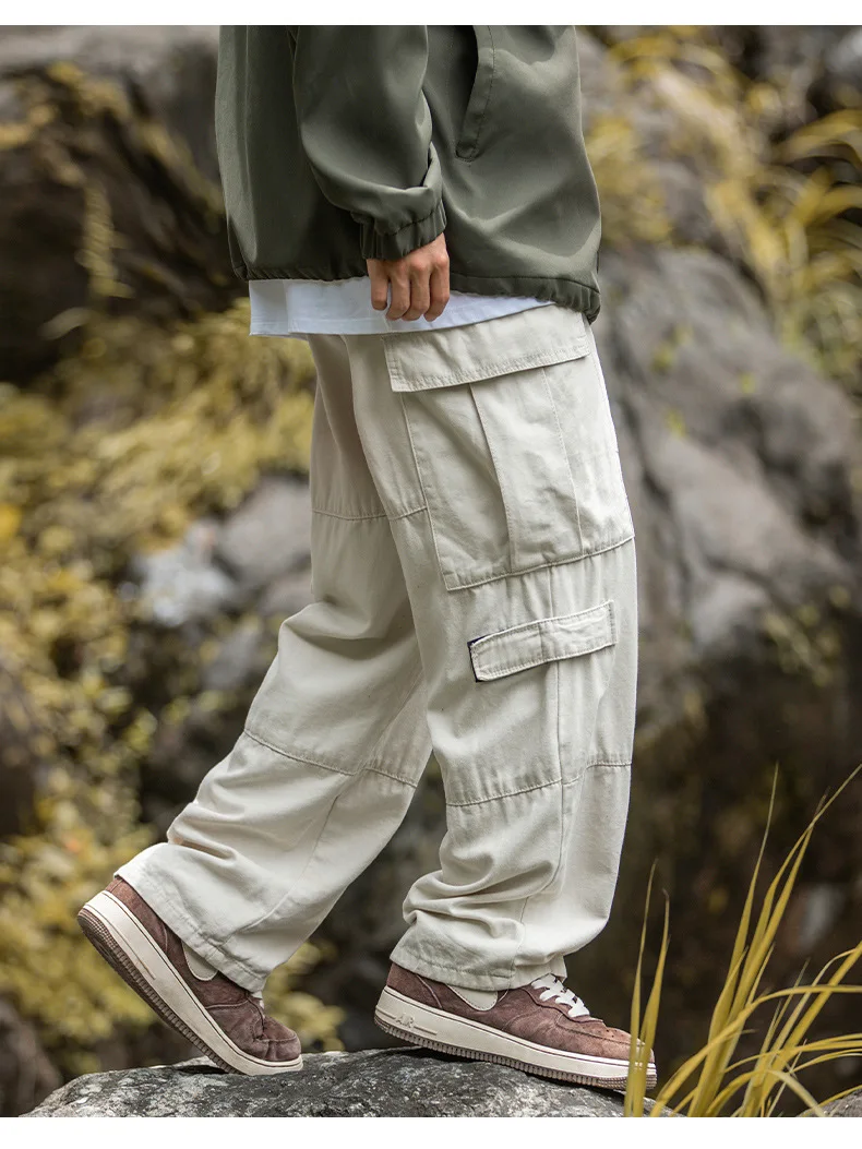 Retro workwear casual pants loose splicing design for outdoor baggy pants cargo pants men trousers