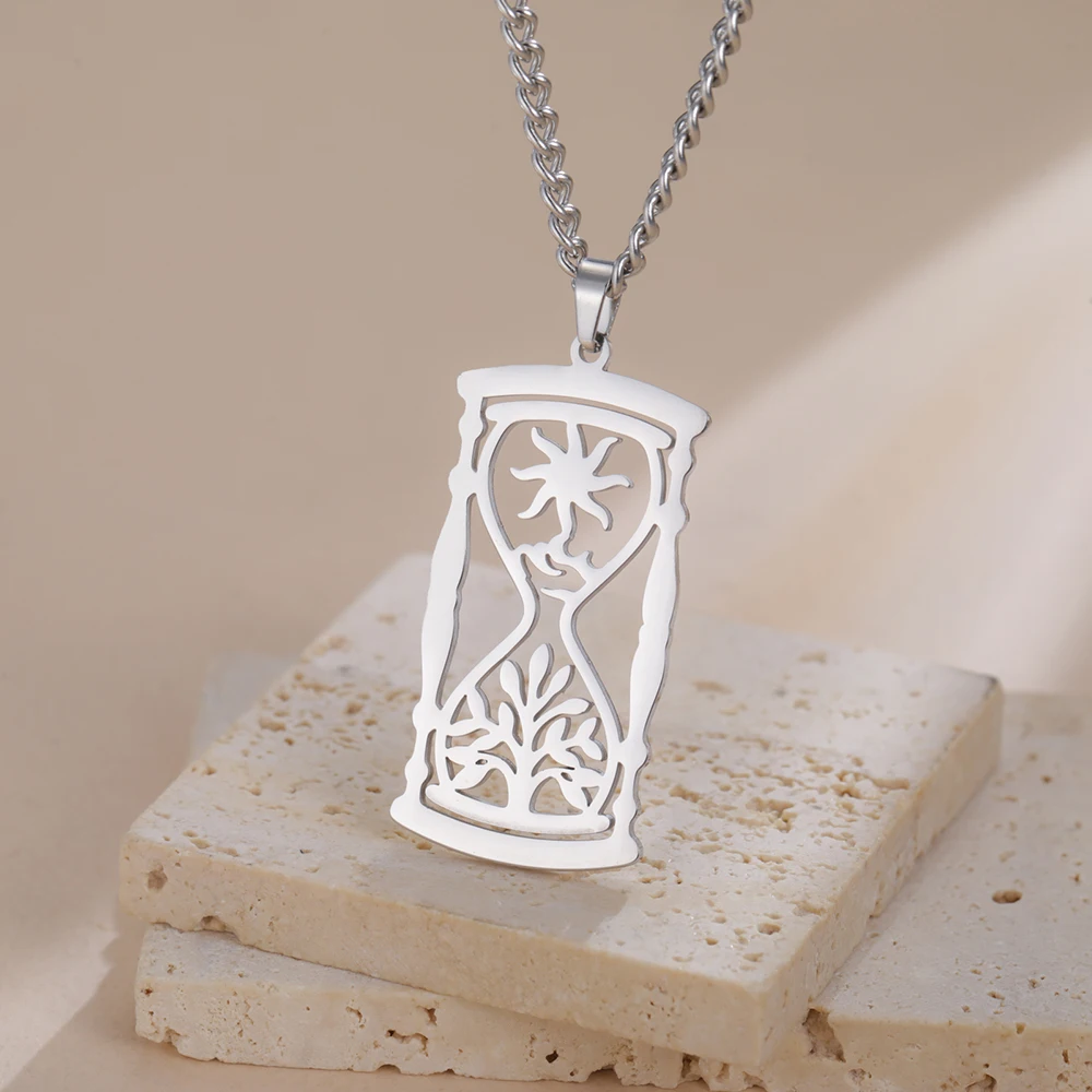 Dawapara Sanduhr-Halskette, Sonne und Baum des Lebens, Anhänger, Edelstahl, Schutz, Amulett, Paare, Freundschaft, Schmuck, Geschenk – Detail 10