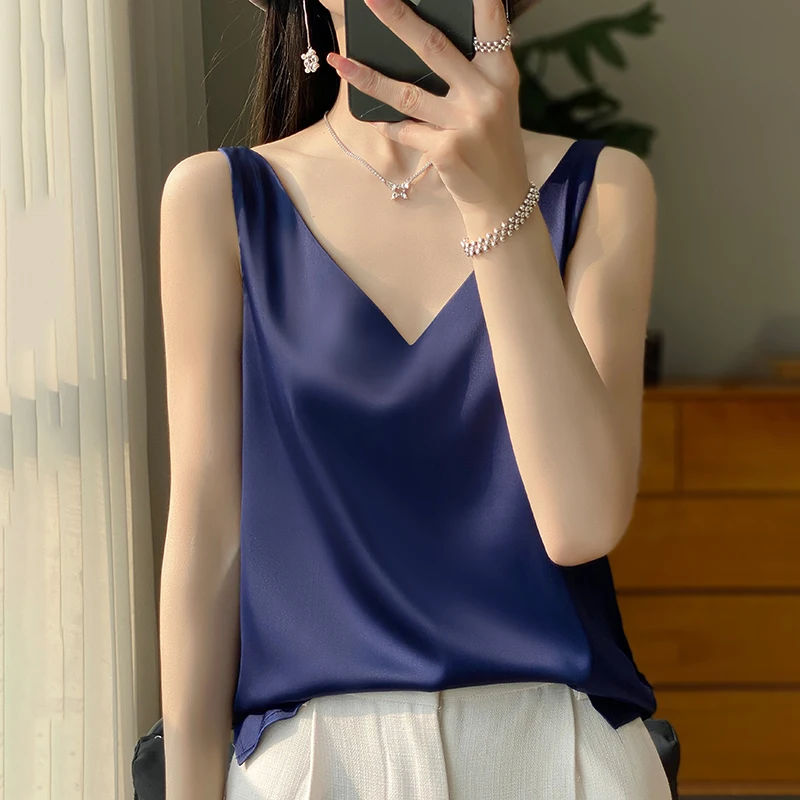 Women's Silk Satin Double Shoulder Camisole 2025 - V-Neck Backless Crop Top